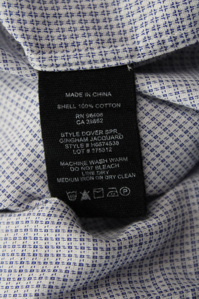 Theory Mens Spread Collar Check Cotton Shirt Light Blue Long Sleeve Size M
