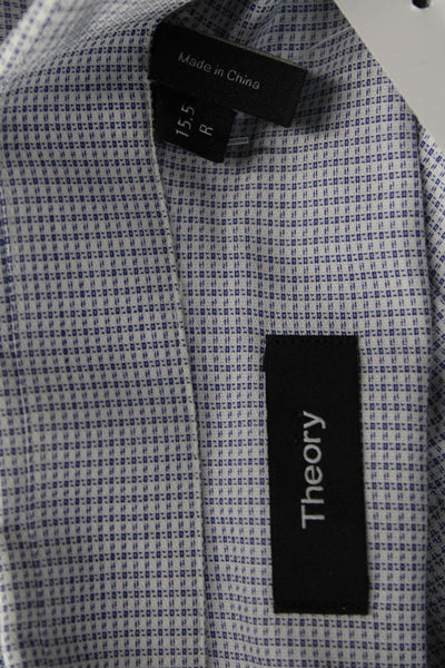 Theory Mens Spread Collar Check Cotton Shirt Light Blue Long Sleeve Size M