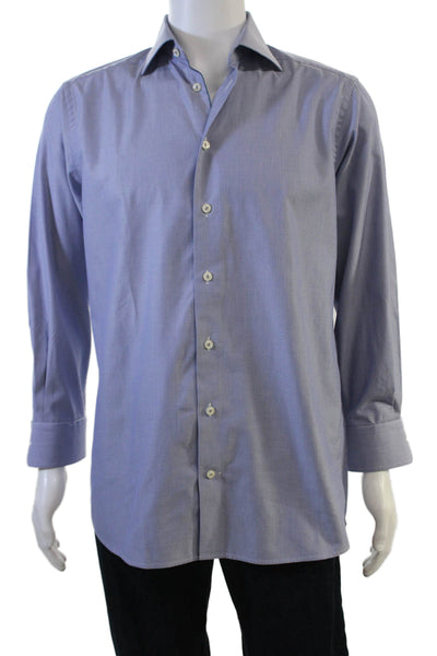 Eton Mens Blue Geometric Spread Collar Dress Shirt Long Sleeve Cotton Size 39