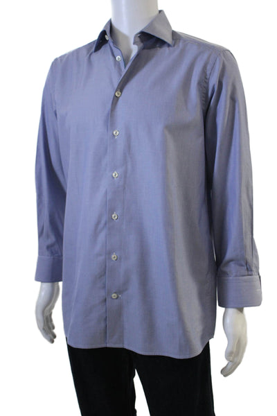 Eton Mens Blue Geometric Spread Collar Dress Shirt Long Sleeve Cotton Size 39