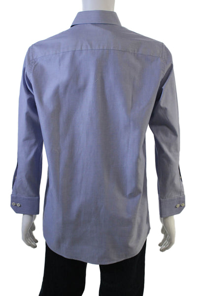 Eton Mens Blue Geometric Spread Collar Dress Shirt Long Sleeve Cotton Size 39