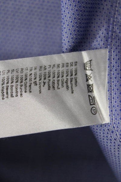 Eton Mens Blue Geometric Spread Collar Dress Shirt Long Sleeve Cotton Size 39
