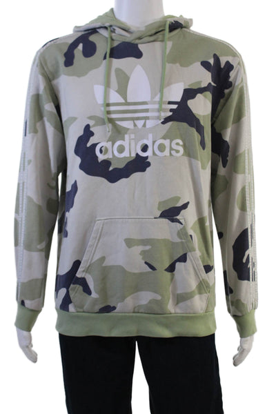 Adidas Mens Pullover Hoodies Beige Army Camo Drawstring Long Sleeve Size M