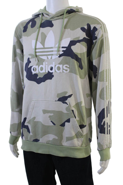 Adidas Mens Pullover Hoodies Beige Army Camo Drawstring Long Sleeve Size M