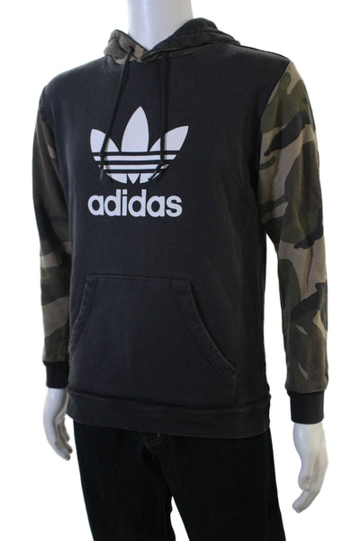 Adidas Mens Pullover Hoodies Black Camo Graphic Cotton Drawstring Size M