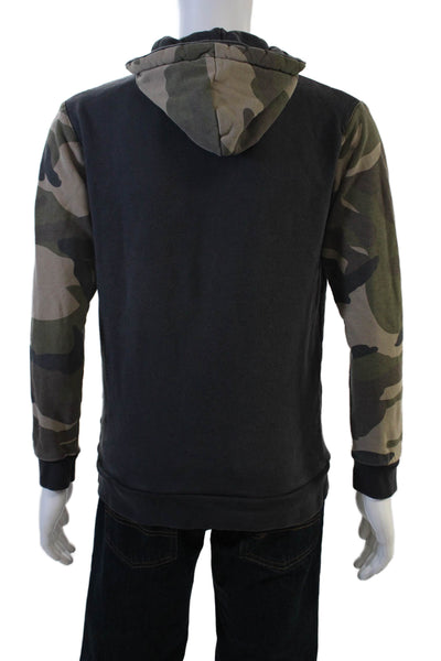 Adidas Mens Pullover Hoodies Black Camo Graphic Cotton Drawstring Size M