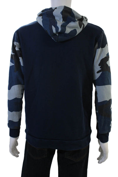 Adidas Mens Pullover Hoodie Dark Blue Camo Drawstring Long Sleeve Size M