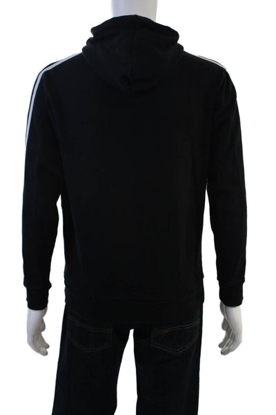 Adidas Mens Pullover Hoodie Black Striped Graphic Cotton Drawstring Size S