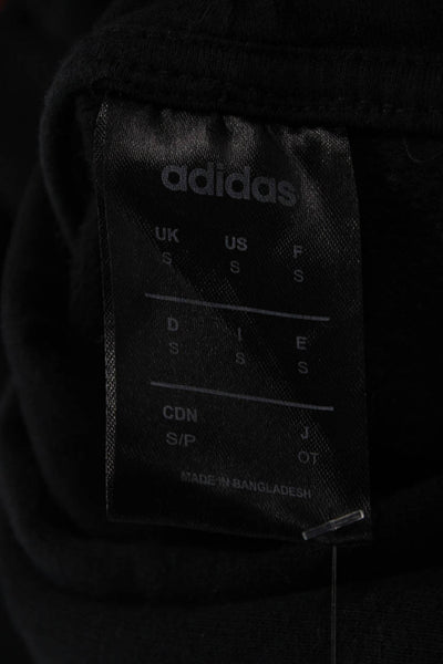 Adidas Mens Pullover Hoodie Black Striped Graphic Cotton Drawstring Size S