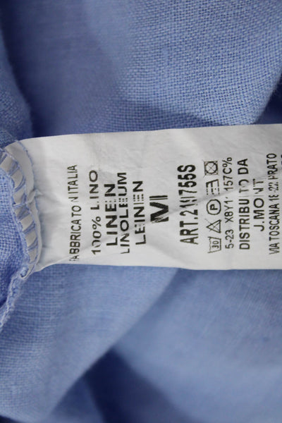 Puro Lino Women Basic Light Blue Button Up Short Sleeve Blouse 100% Lino Size M