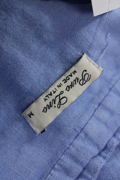 Puro Lino Women Basic Light Blue Button Up Short Sleeve Blouse 100% Lino Size M