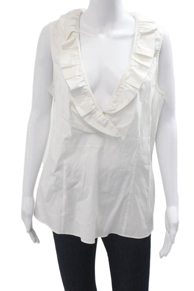 Lafayette 148 New York Women Sleeveless V Neck Blouse White Designer Size 14