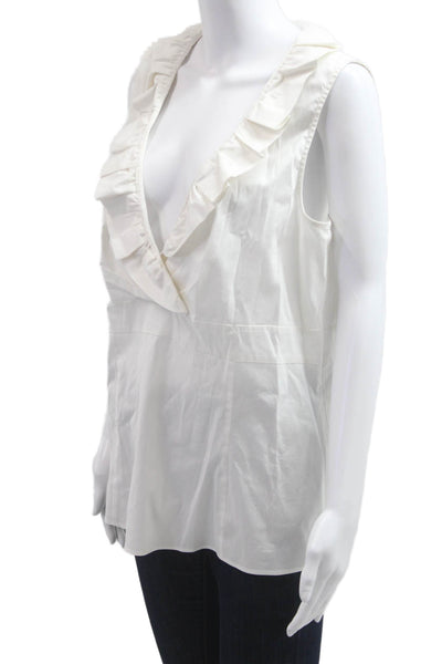 Lafayette 148 New York Women Sleeveless V Neck Blouse White Designer Size 14