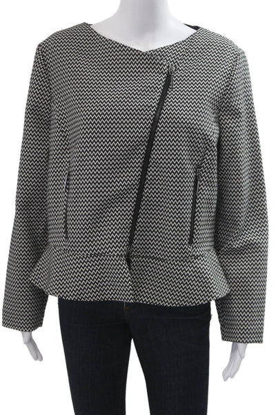 Armani Collezioni Women Black Herringbone Zip Blazer Long Sleeve Size S