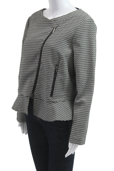 Armani Collezioni Women Black Herringbone Zip Blazer Long Sleeve Size S