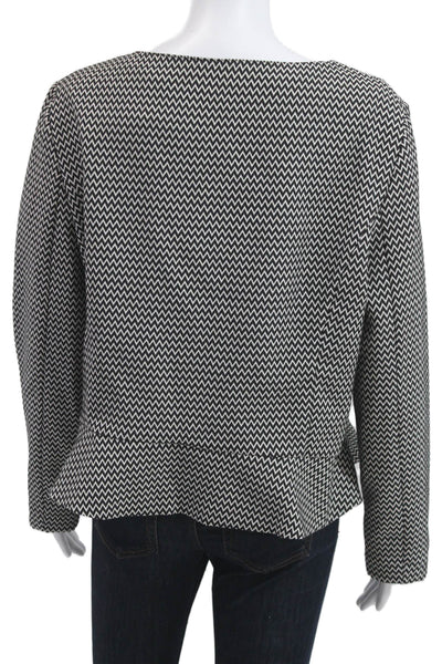 Armani Collezioni Women Black Herringbone Zip Blazer Long Sleeve Size S