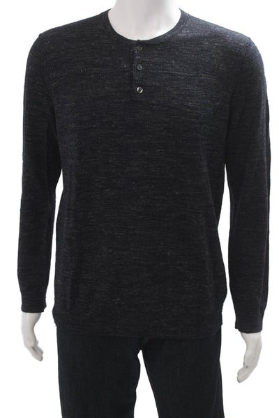 Vince Mens Dark Gray Crew Neck Long Sleeve Button T Shirt Wool Linen Size L