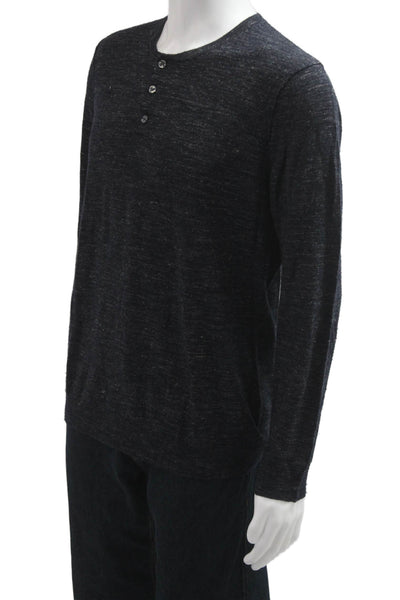 Vince Mens Dark Gray Crew Neck Long Sleeve Button T Shirt Wool Linen Size L