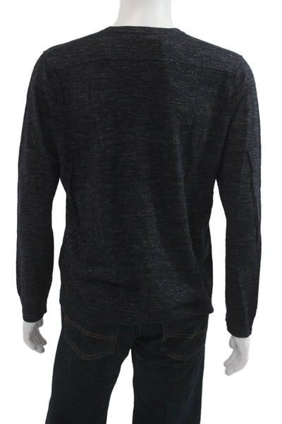 Vince Mens Dark Gray Crew Neck Long Sleeve Button T Shirt Wool Linen Size L