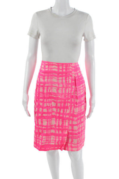 Natan Women A-Line Pencil Check Cotton Knee Length Skirt Pink Size L