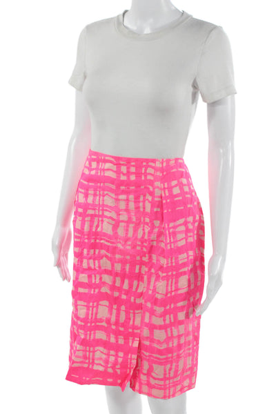 Natan Women A-Line Pencil Check Cotton Knee Length Skirt Pink Size L