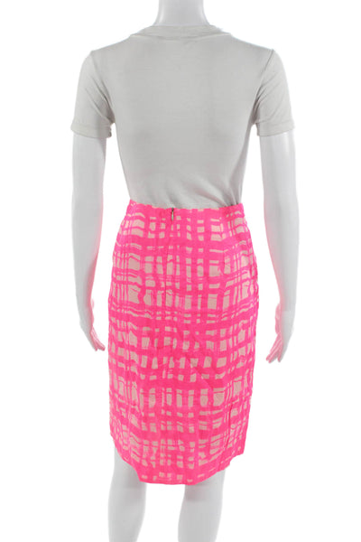 Natan Women A-Line Pencil Check Cotton Knee Length Skirt Pink Size L