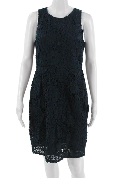 J Crew Women Sheath Dress Dark Blue Floral Sleeveless Round Neck Short Size 10
