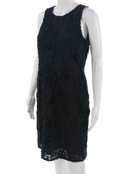 J Crew Women Sheath Dress Dark Blue Floral Sleeveless Round Neck Short Size 10