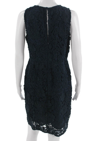 J Crew Women Sheath Dress Dark Blue Floral Sleeveless Round Neck Short Size 10