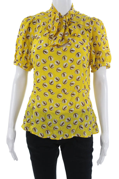 Girls From Savoy Anthropologie Womens Yellow Silk Highneck Blouse Size 8