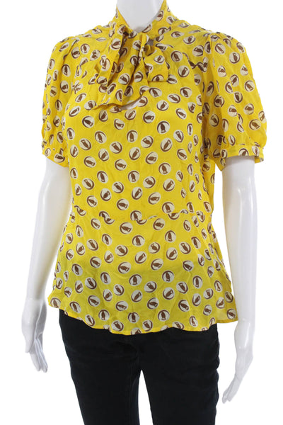 Girls From Savoy Anthropologie Womens Yellow Silk Highneck Blouse Size 8