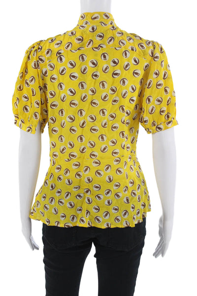 Girls From Savoy Anthropologie Womens Yellow Silk Highneck Blouse Size 8