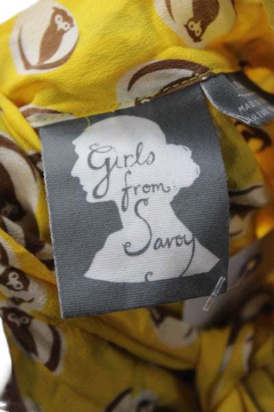 Girls From Savoy Anthropologie Womens Yellow Silk Highneck Blouse Size 8