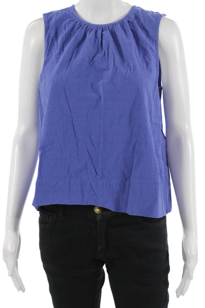 Everlane Women Basic Sleeveless Blue Round Neck Blouse Solid Cotton Size S