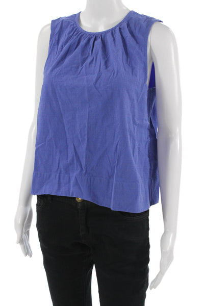 Everlane Women Basic Sleeveless Blue Round Neck Blouse Solid Cotton Size S