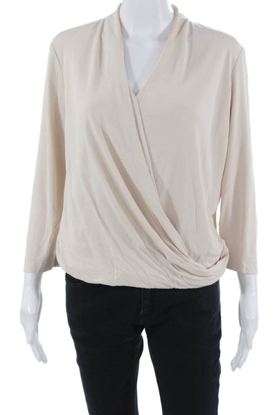 M.M. Lafleur Womens Beige V Neck 3/4 Sleeve Blouse Size M
