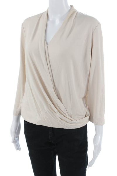 M.M. Lafleur Womens Beige V Neck 3/4 Sleeve Blouse Size M