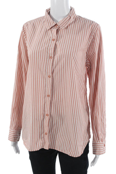 Garnet Hill Women Pink Striped Collared Button-Up Top Long Sleeve Size 12