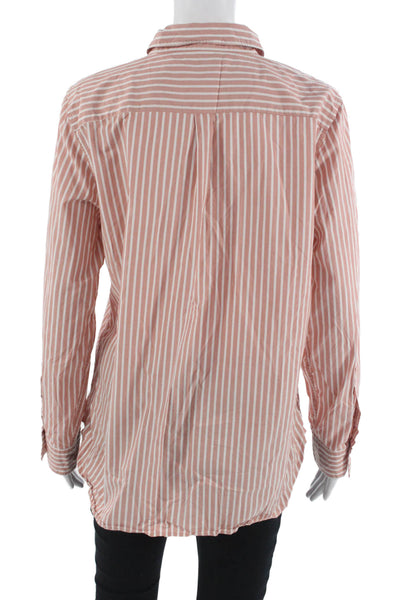 Garnet Hill Women Pink Striped Collared Button-Up Top Long Sleeve Size 12
