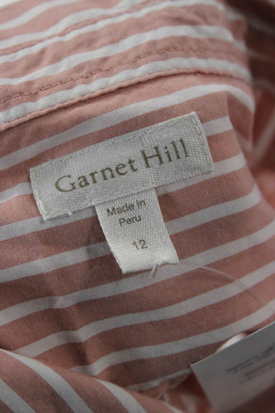 Garnet Hill Women Pink Striped Collared Button-Up Top Long Sleeve Size 12