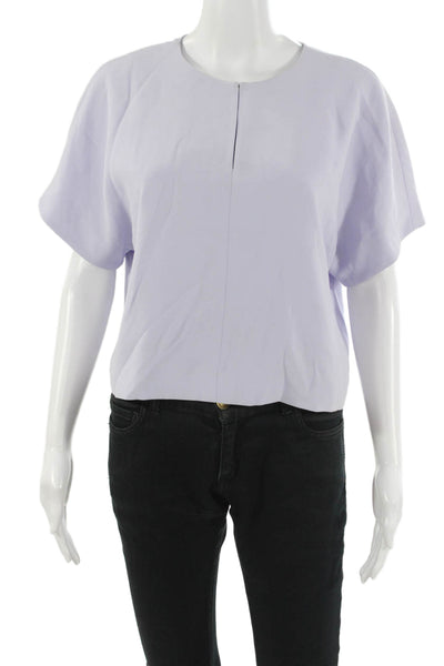 J Crew Womens Solid Light Blue Short Sleeve Round Neck Zip Blouse Size 10