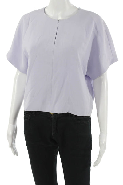 J Crew Womens Solid Light Blue Short Sleeve Round Neck Zip Blouse Size 10