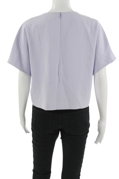 J Crew Womens Solid Light Blue Short Sleeve Round Neck Zip Blouse Size 10