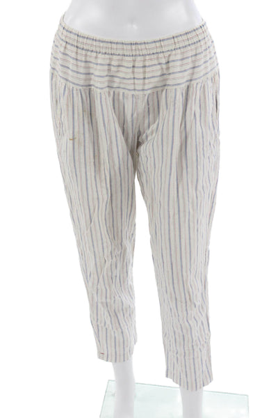 Xirena Women Cropped Ankle Striped Cotton Linen Pants White Bohemian Size XS