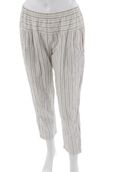 Xirena Women Cropped Ankle Striped Cotton Linen Pants White Bohemian Size XS