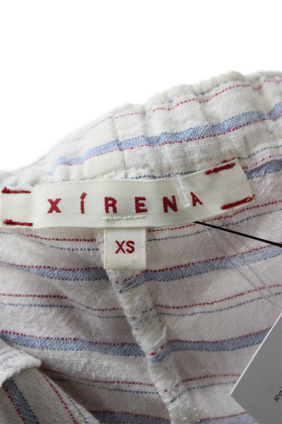 Xirena Women Cropped Ankle Striped Cotton Linen Pants White Bohemian Size XS