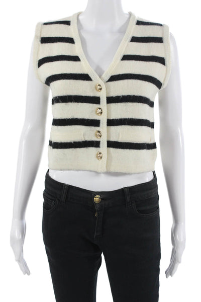Line & Dot Womens Black Striped V Neck Button Vest Sleeveless Size S