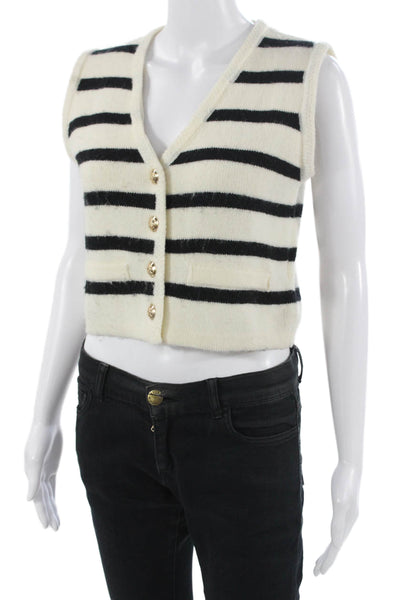 Line & Dot Womens Black Striped V Neck Button Vest Sleeveless Size S
