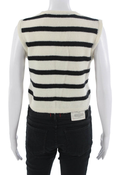 Line & Dot Womens Black Striped V Neck Button Vest Sleeveless Size S
