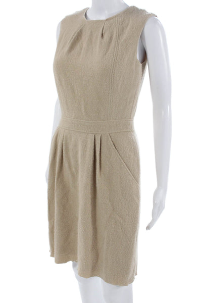 Oscar de la Renta Women Knee Sheath Dress Beige Wool Blend Sleeveless Size 4